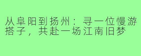 从阜阳到扬州:寻一位慢游搭子,共赴一场江南旧梦
