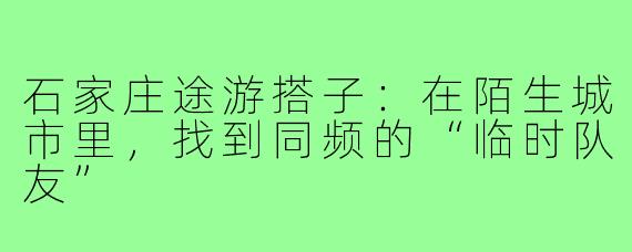 石家庄途游搭子:在陌生城市里,找到同频的“临时队友”