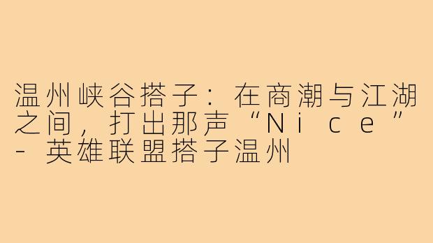温州峡谷搭子：在商潮与江湖之间，打出那声“Nice”-英雄联盟搭子温州