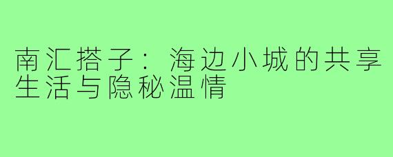 南汇搭子：海边小城的共享生活与隐秘温情