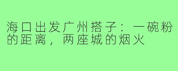 海口出发广州搭子:一碗粉的距离,两座城的烟火