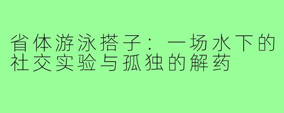 省体游泳搭子:一场水下的社交实验与孤独的解药