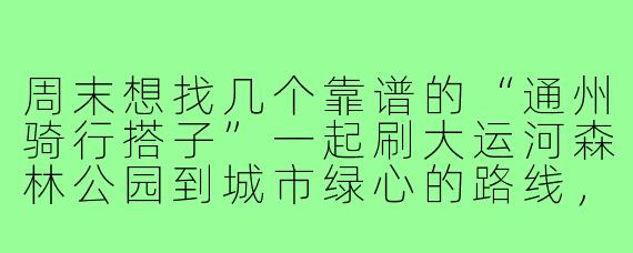 周末想找几个靠谱的“通州骑行搭子”一起刷大运河森林公园到城市绿心的路线,但我是新手,怕拖后腿,怎么快速找到节奏合适、不嫌弃新人的队伍?