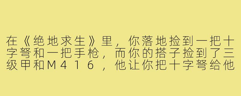 在《绝地求生》里,你落地捡到一把十字弩和一把手枪,而你的搭子捡到了三级甲和M416,他让你把十字弩给他,你怎么回他?-吃鸡搭子速配