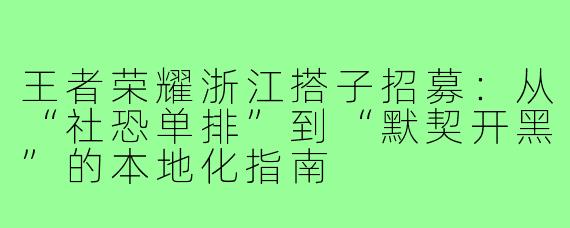 王者荣耀浙江搭子招募:从“社恐单排”到“默契开黑”的本地化指南