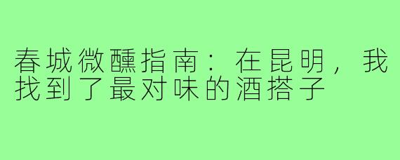 春城微醺指南:在昆明,我找到了最对味的酒搭子