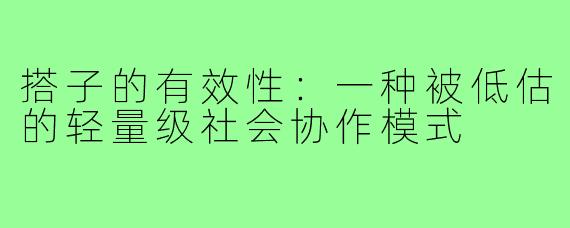 搭子的有效性:一种被低估的轻量级社会协作模式