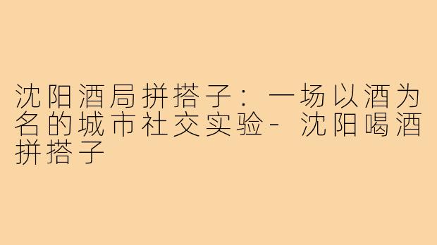 沈阳酒局拼搭子：一场以酒为名的城市社交实验-沈阳喝酒拼搭子