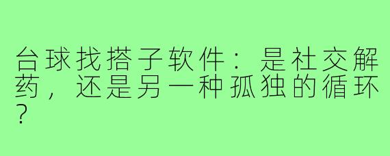 台球找搭子软件:是社交解药,还是另一种孤独的循环?