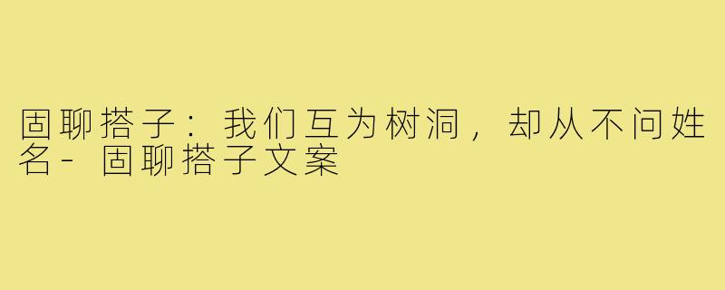 固聊搭子:我们互为树洞,却从不问姓名-固聊搭子文案