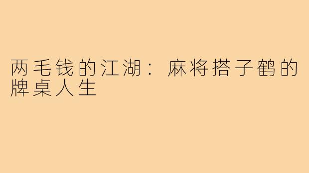 两毛钱的江湖:麻将搭子鹤的牌桌人生