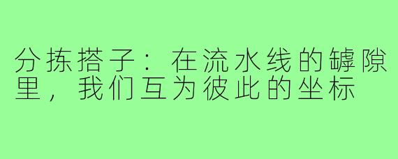分拣搭子:在流水线的罅隙里,我们互为彼此的坐标