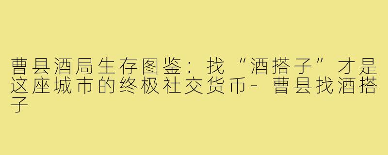 曹县酒局生存图鉴:找“酒搭子”才是这座城市的终极社交货币-曹县找酒搭子