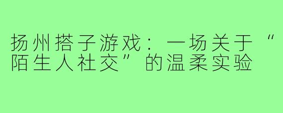 扬州搭子游戏：一场关于“陌生人社交”的温柔实验