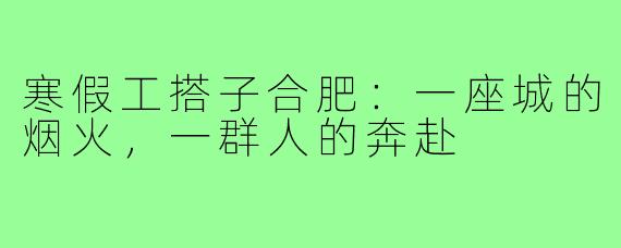 寒假工搭子合肥：一座城的烟火，一群人的奔赴