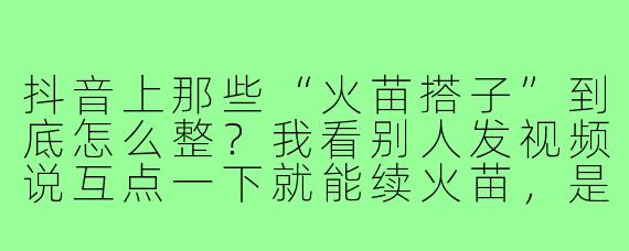 抖音上那些“火苗搭子”到底怎么整？我看别人发视频说互点一下就能续火苗，是真的吗？具体怎么操作才不会掉火苗？