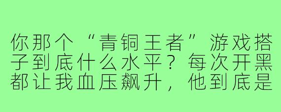 你那个“青铜王者”游戏搭子到底什么水平?每次开黑都让我血压飙升,他到底是真菜还是演我?