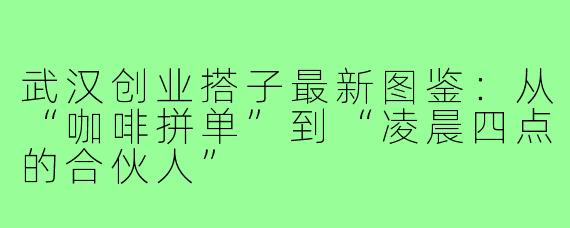 武汉创业搭子最新图鉴:从“咖啡拼单”到“凌晨四点的合伙人”