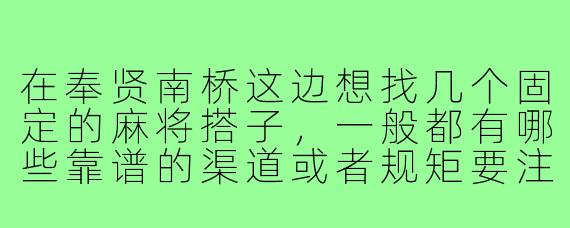 在奉贤南桥这边想找几个固定的麻将搭子,一般都有哪些靠谱的渠道或者规矩要注意?