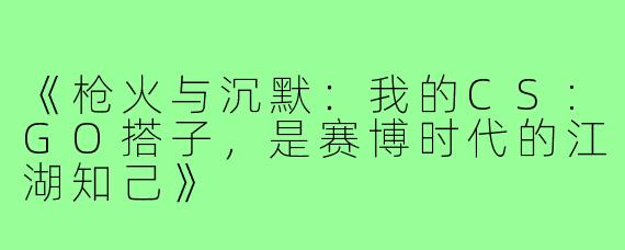 《枪火与沉默：我的CS:GO搭子，是赛博时代的江湖知己》