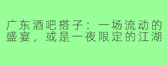 广东酒吧搭子:一场流动的盛宴,或是一夜限定的江湖