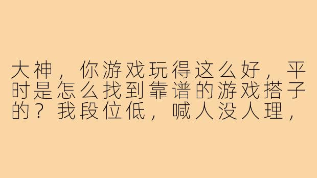 大神,你游戏玩得这么好,平时是怎么找到靠谱的游戏搭子的?我段位低,喊人没人理,求个攻略。-大神怎么找到游戏搭子