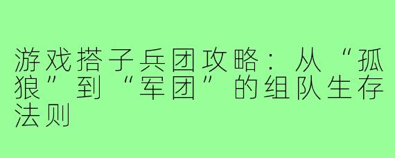游戏搭子兵团攻略:从“孤狼”到“军团”的组队生存法则